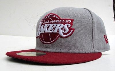 Los Angeles Lakers Grey on Burgandy All Sizes Cap Hat by New Era