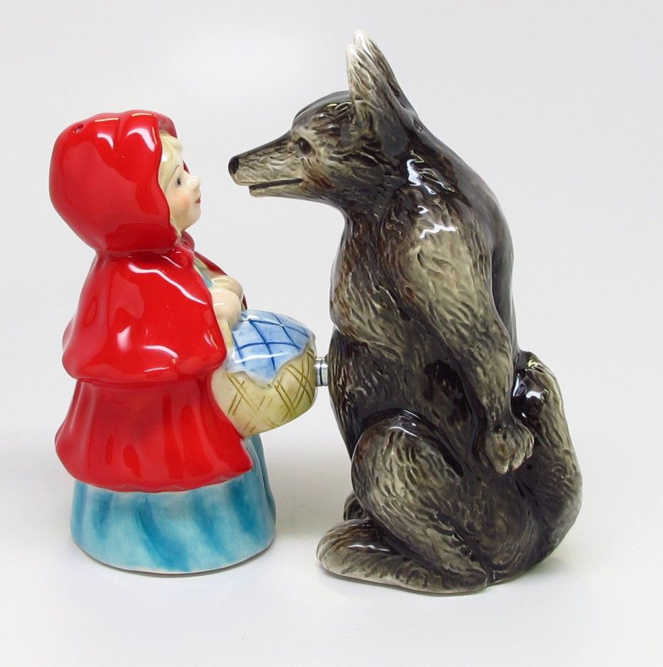 Red Lady and Wolf Magnetic Salt Pepper Shakers Home Statue Collection