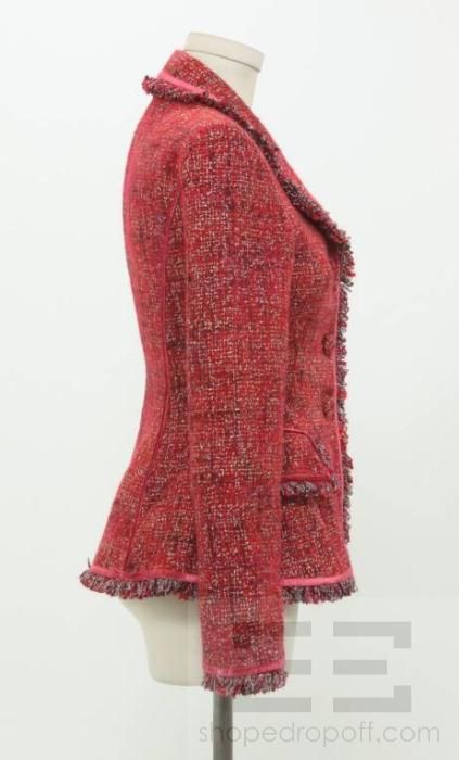 Luisa Beccaria Red Silver Woven Fringe Jacket Size 38