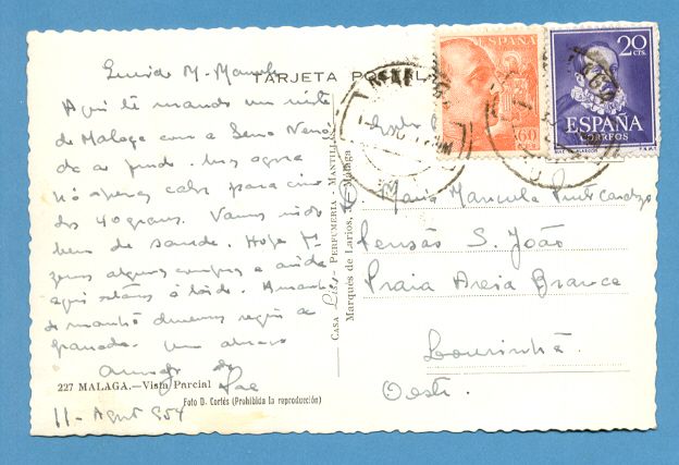 Spain España Malaga Partial View Year 1954 Postcard See