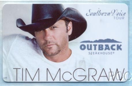Outback Steakhouse Tim McGraw 2010 Gift Card