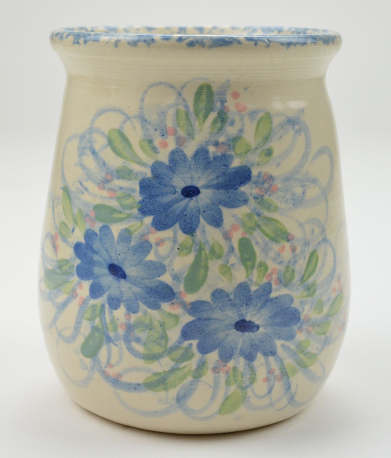 East Texas Pottery Blue Floral Pattern Canister 6 Tall Collectible