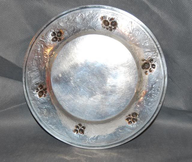Antique Coin Silver Repousse Plate Fruits Leaves