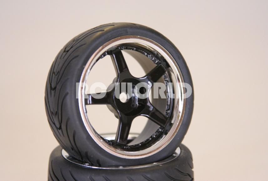 Tires Black Chrome Lip Wheels Rims Package Kyosho Tamiya HPI