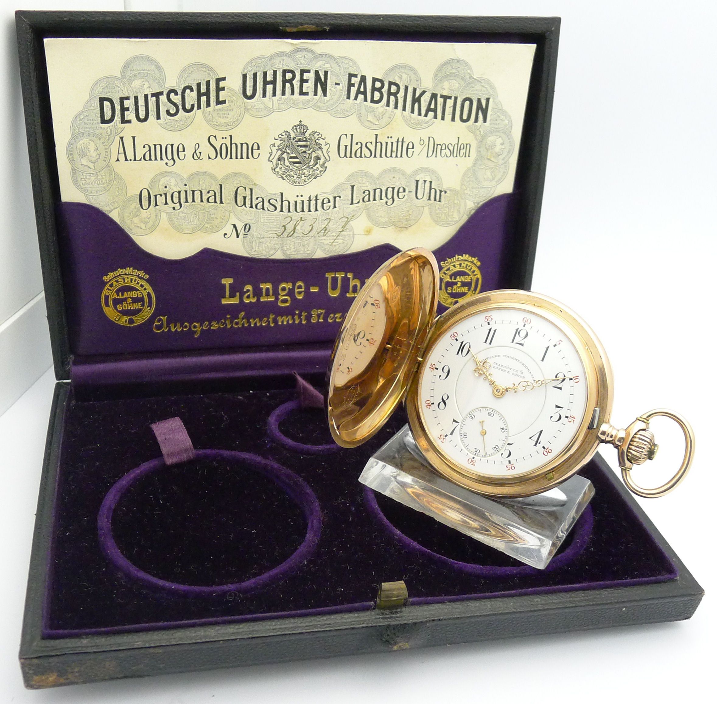 LANGE SOHNE DEUTSCHE UHRENFABRIKATION 14KT MITORIGINAL BOX PAPIEREN