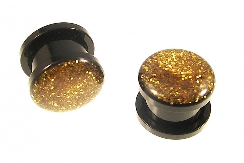 Acryl Tunnel Plug gold glitter zum schrauben 3   12mm