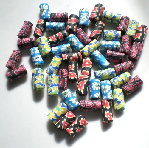 Lot 50 Perles tube 5x10mm Fleur Fimo Pate polymere Mix mixte rouge