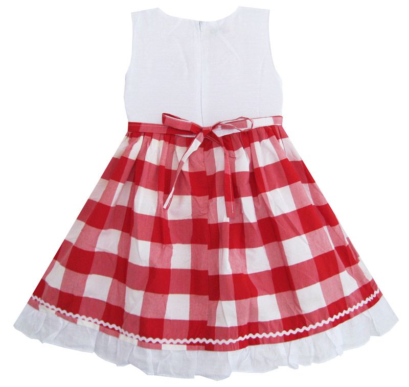 Girls Dress Red and White Tartan Dress Detail Trimed Child Clothes SZ