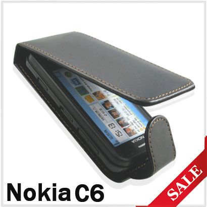 Schwarz Handy Tasche Leder Case Cover Schutz Huelle Etui fuer Nokia C6