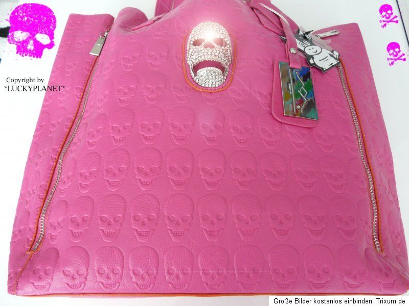 Totenkopf Designer Damen HANDTASCHE Strass Skull Tasche Shopper Pink