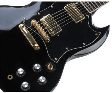 Rocktile Pro   E Gitarre in edlem Schwarz mit goldener Hardware