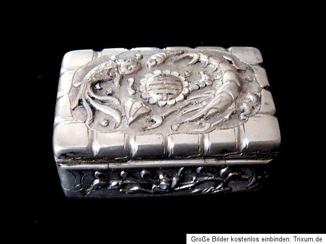 Wunderschöne alte Silber Pillendose Hummer Fisch Motiv aus China um