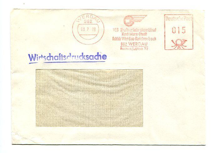 Brief AFS DDR Werdau 962 03.7.79 VEB Kraftverkehrskombinat Karl Marx