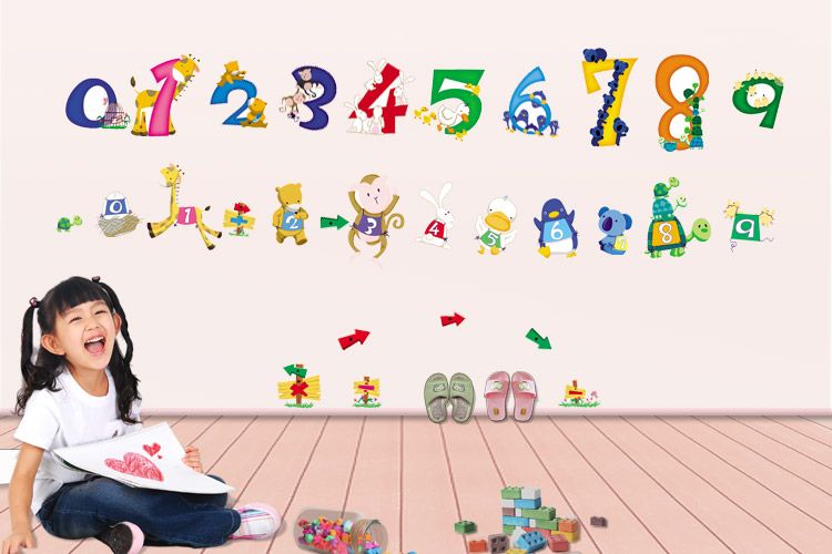 Animal Numbers Kids Bedroom Nursery Early Learning Wall Stickers